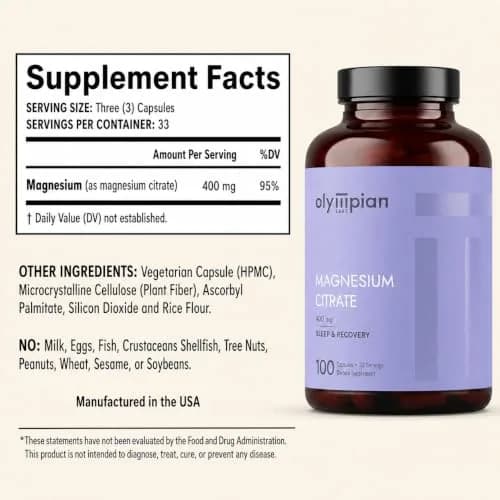 Olympian Labs Magnesium Citrate 400mg | Support Nervous System, Muscles & Bones, 100 Capsules thumbnail 2