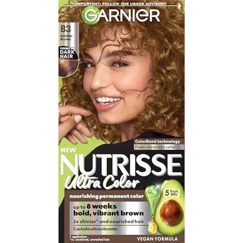 Garnier Nutrisse Ultra Color B3 Golden Brown (Spiced Rum) Permanent Hair Dye 1 Count | High Lift Shade for Dark Hair thumbnail 1