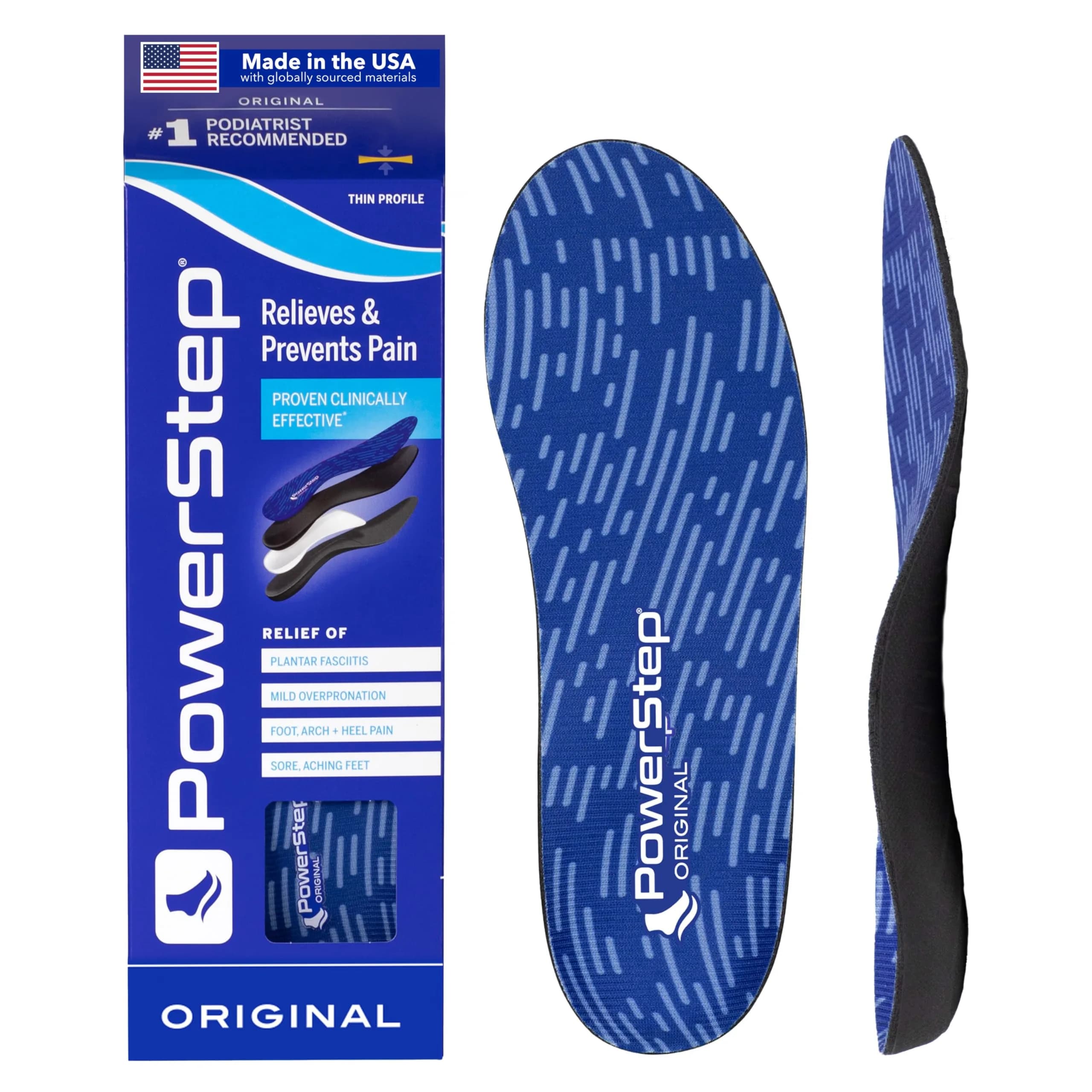 PowerStep Original Insoles, Arch Pain Relief Orthotics, Foot Support for Plantar Fasciitis, Mild Pronation, Made in the USA (Men's 8-8.5, Women's 10-10.5)