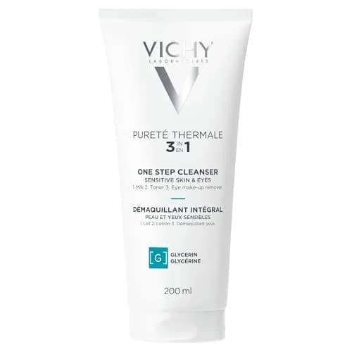 VICHY Pureté Thermale One Step Cleanser for Sensitive Skin 200ml (6.76 Fl Oz) | Gentle 3-in-1 Face Wash & Makeup Remover — 6.76 Ounce
