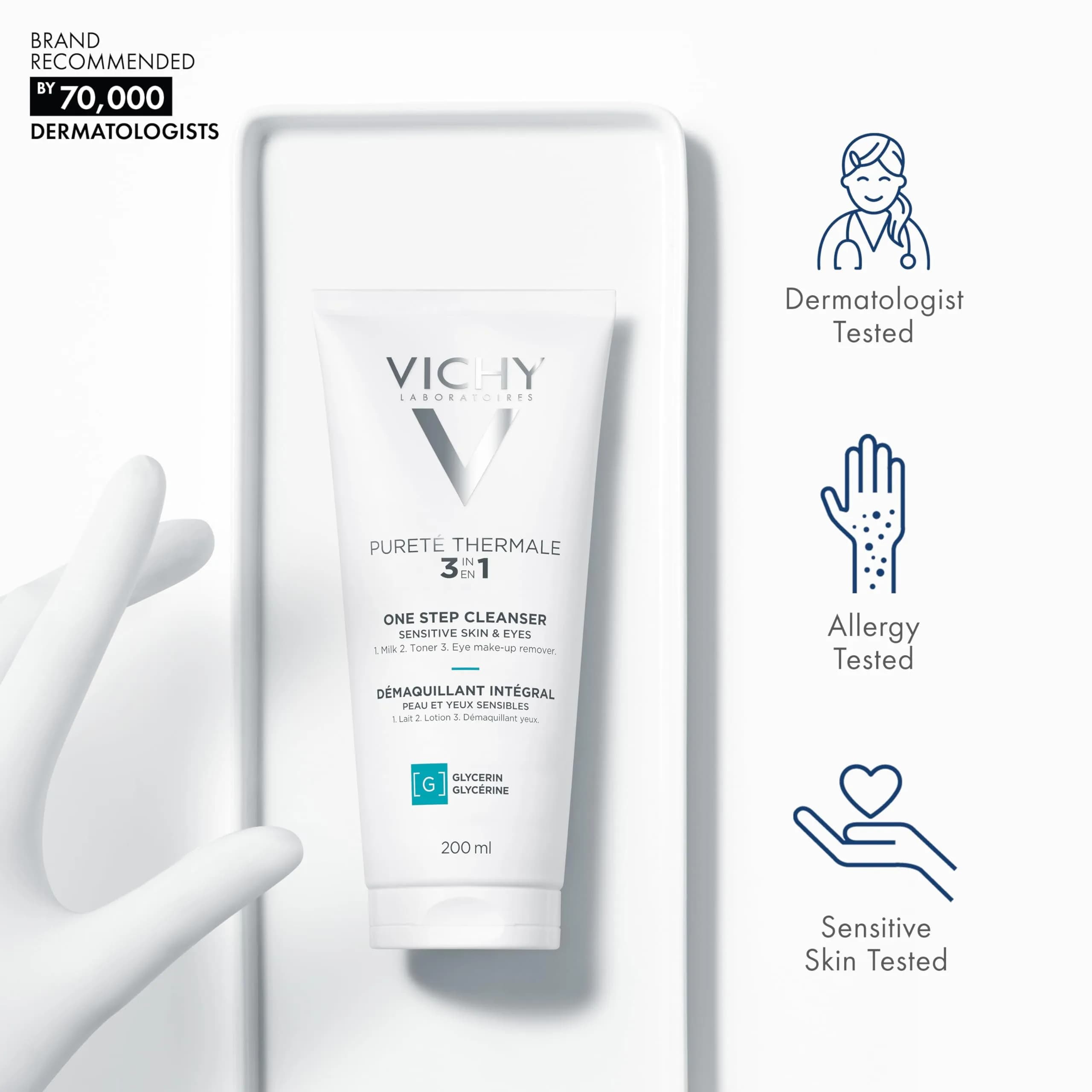 VICHY Pureté Thermale One Step Cleanser for Sensitive Skin 200ml (6.76 Fl Oz) | Gentle 3-in-1 Face Wash & Makeup Remover - view 2
