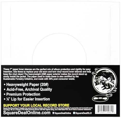Square Deal Recordings & Supplies 7 Inch Vinyl Record Sleeves Heavyweight Acid-Free Paper | Archival Quality thumbnail 2