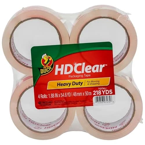 Duck HD Clear Packing Tape Refills - 4 Rolls, 1.88 In. x 54.6 Yards Each | Heavy Duty Shipping & Moving Tape thumbnail 1