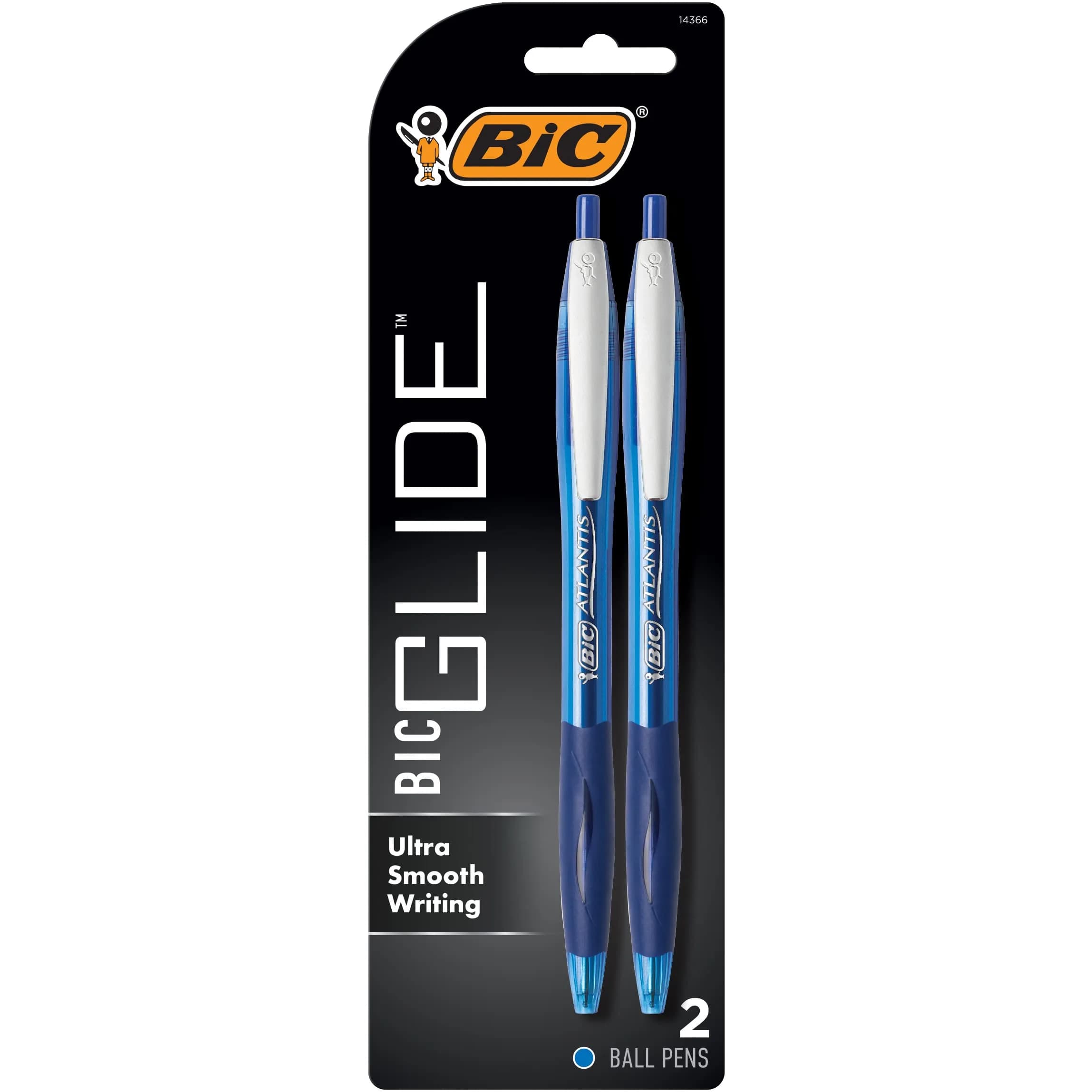 BIC Glide Blue Retractable Ballpoint Pens, Medium Point, 1.0mm, 2-Count | Smooth Ink Flow — Blue
