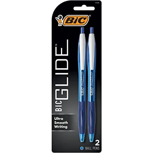 BIC Glide Blue Retractable Ballpoint Pens, Medium Point, 1.0mm, 2-Count | Smooth Ink Flow thumbnail 1