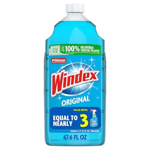 Windex Original Blue Glass and Window Cleaner Refill 2L (67.6 Fl Oz) | Streak-Free Shine for All Glass Surfaces — 67.6 Fl Oz