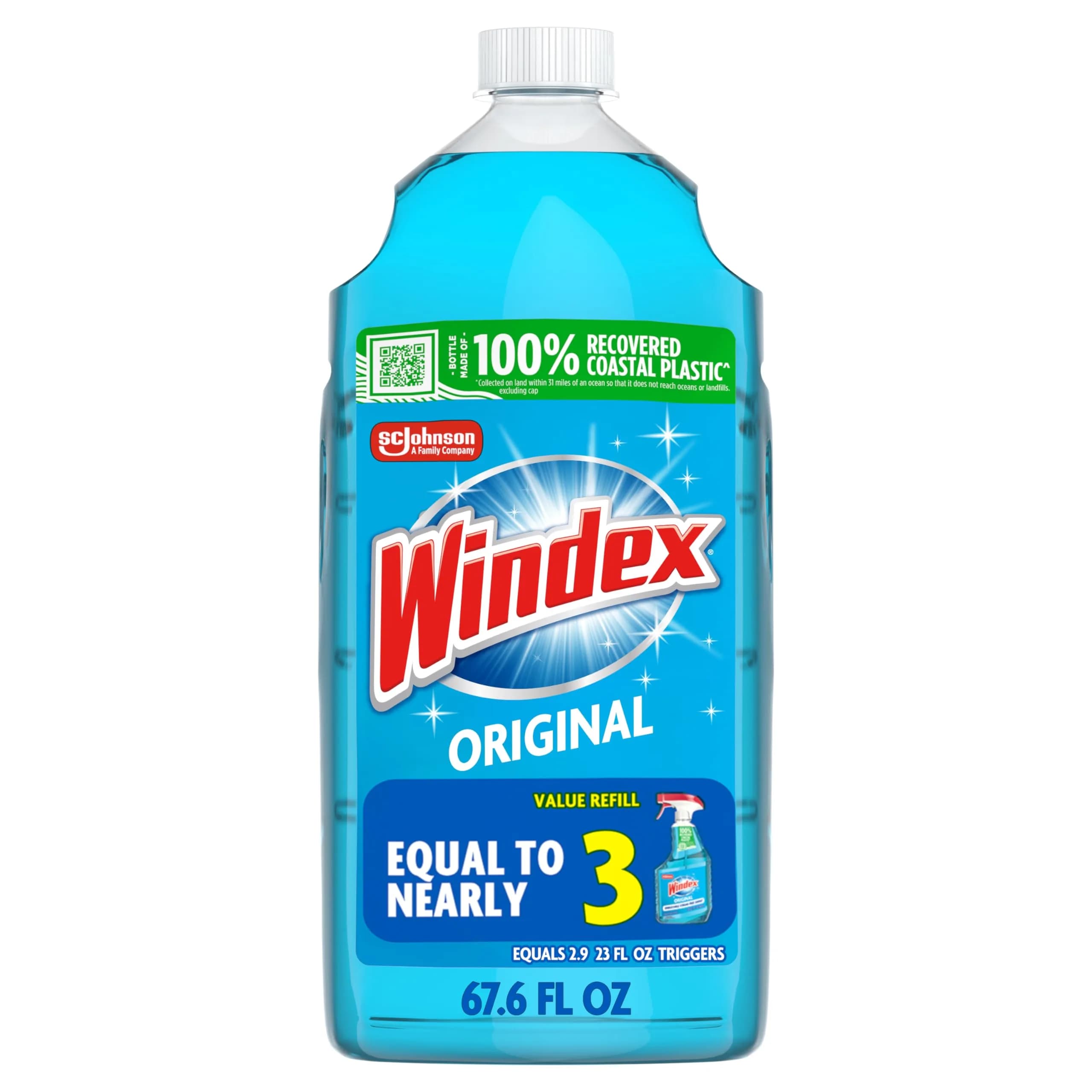 Windex Original Blue Glass and Window Cleaner Refill 2L (67.6 Fl Oz) | Streak-Free Shine for All Glass Surfaces - main product image