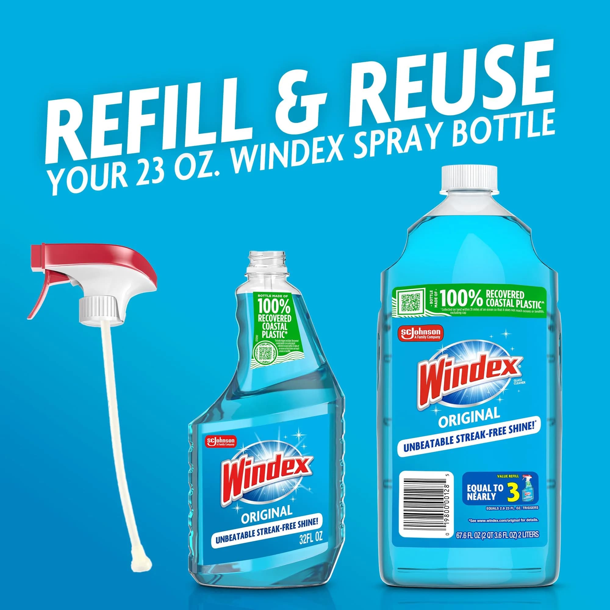Windex Original Blue Glass and Window Cleaner Refill 2L (67.6 Fl Oz) | Streak-Free Shine for All Glass Surfaces - view 3
