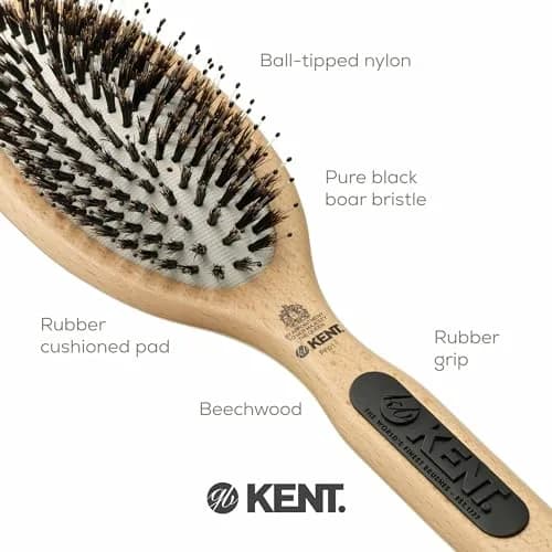 Kent PF01 Large Cushion Detangler Brush, Boar Bristle & Nylon Mix, 23.19cm (9.13in) | Detangles & Smooths Medium to Long Hair thumbnail 6