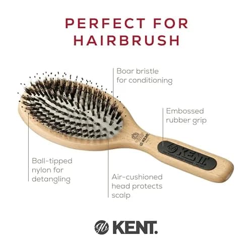 Kent PF01 Large Cushion Detangler Brush, Boar Bristle & Nylon Mix, 23.19cm (9.13in) | Detangles & Smooths Medium to Long Hair thumbnail 3