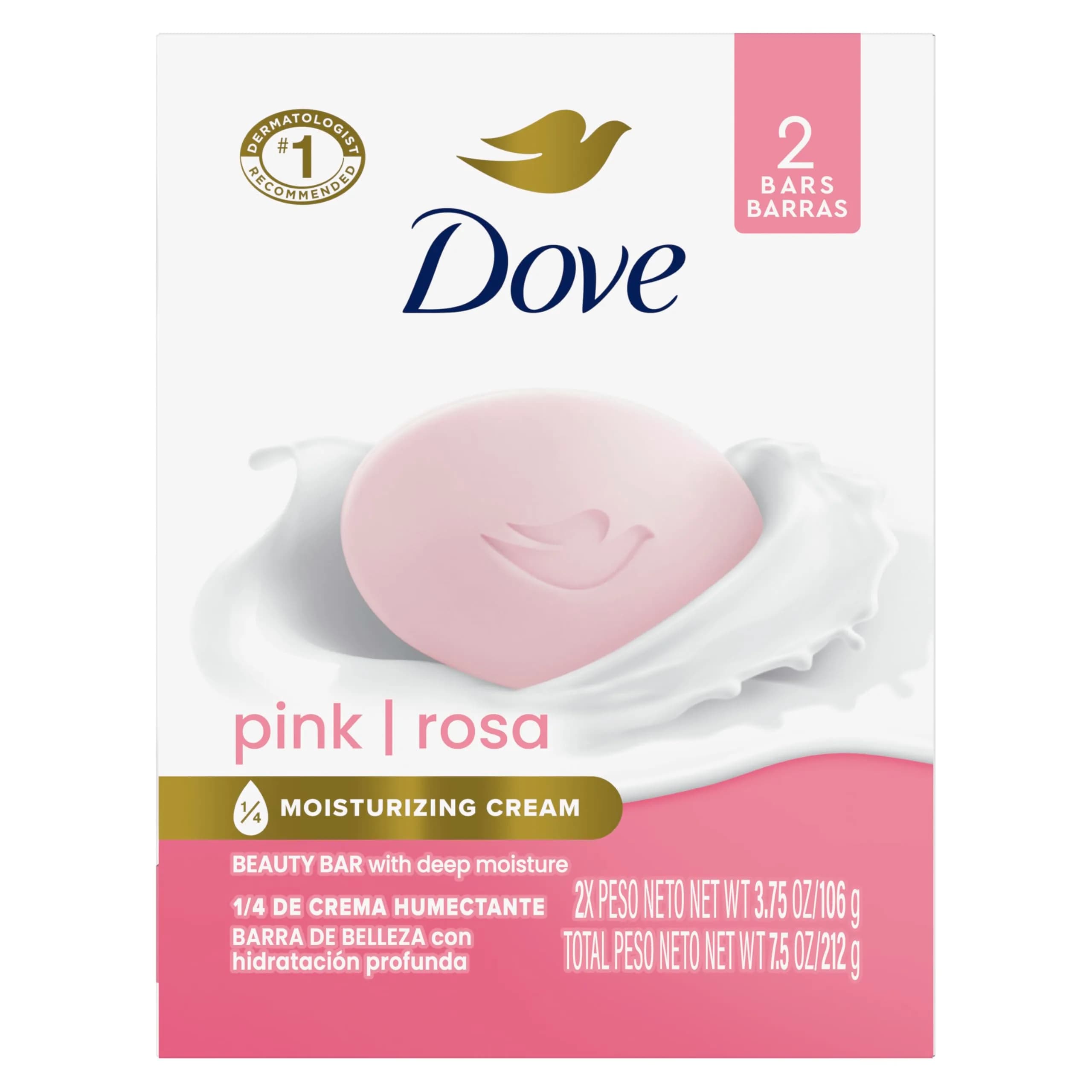 Dove Pink Beauty Bar Moisturizing Face, Body & Hand Soap 100g (3.5oz) | Gentle Cleanser for Dry Skin — 3.75 Ounce