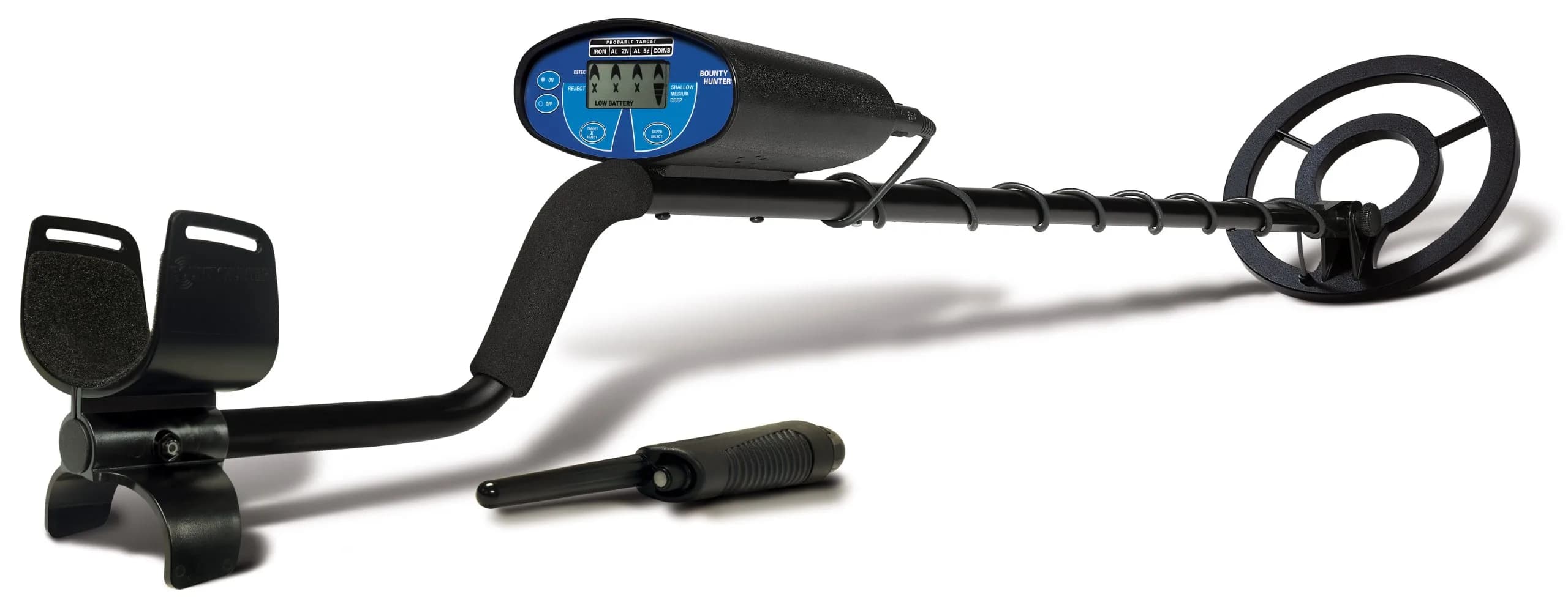 Bounty Hunter Quick Silver Metal Detector with Pinpointer | 8" Waterproof Coil, LCD Display, 1.9 lbs - main product image