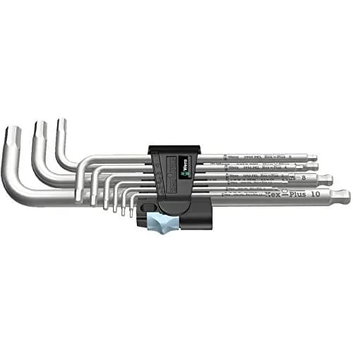 Wera 3950 PKL/9 Stainless Hex-Plus Ball-Point Metric L-Key Set 23.9 cm (9.45 inches) | 9-Piece Set with Storage Clip — Multi