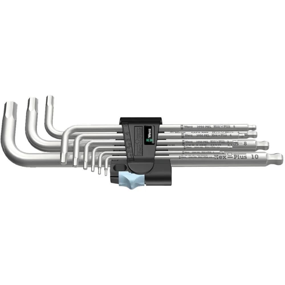 Wera 3950 PKL/9 Stainless Hex-Plus Ball-Point Metric L-Key Set 23.9 cm (9.45 inches) | 9-Piece Set with Storage Clip