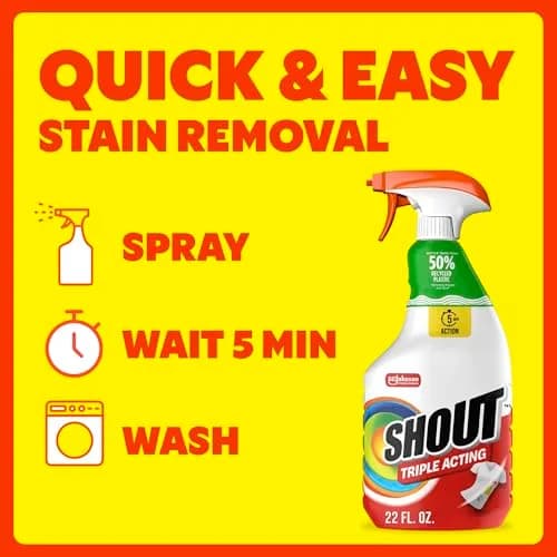Shout Active Enzyme Laundry Stain Remover Spray 650ml (22 Fl Oz) | Triple-Acting Formula for 100+ Stains thumbnail 6