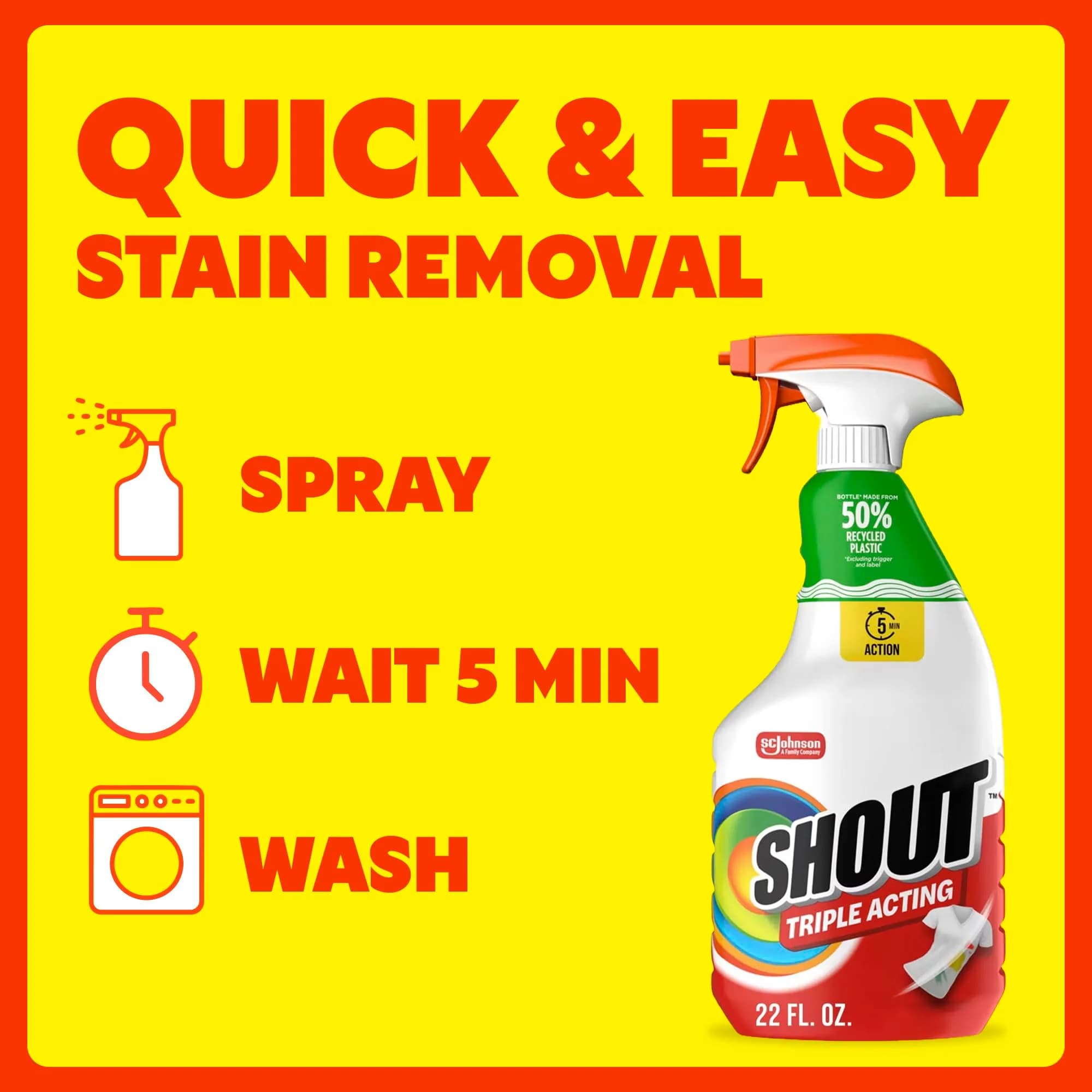 Shout Active Enzyme Laundry Stain Remover Spray 650ml (22 Fl Oz) | Triple-Acting Formula for 100+ Stains - view 6