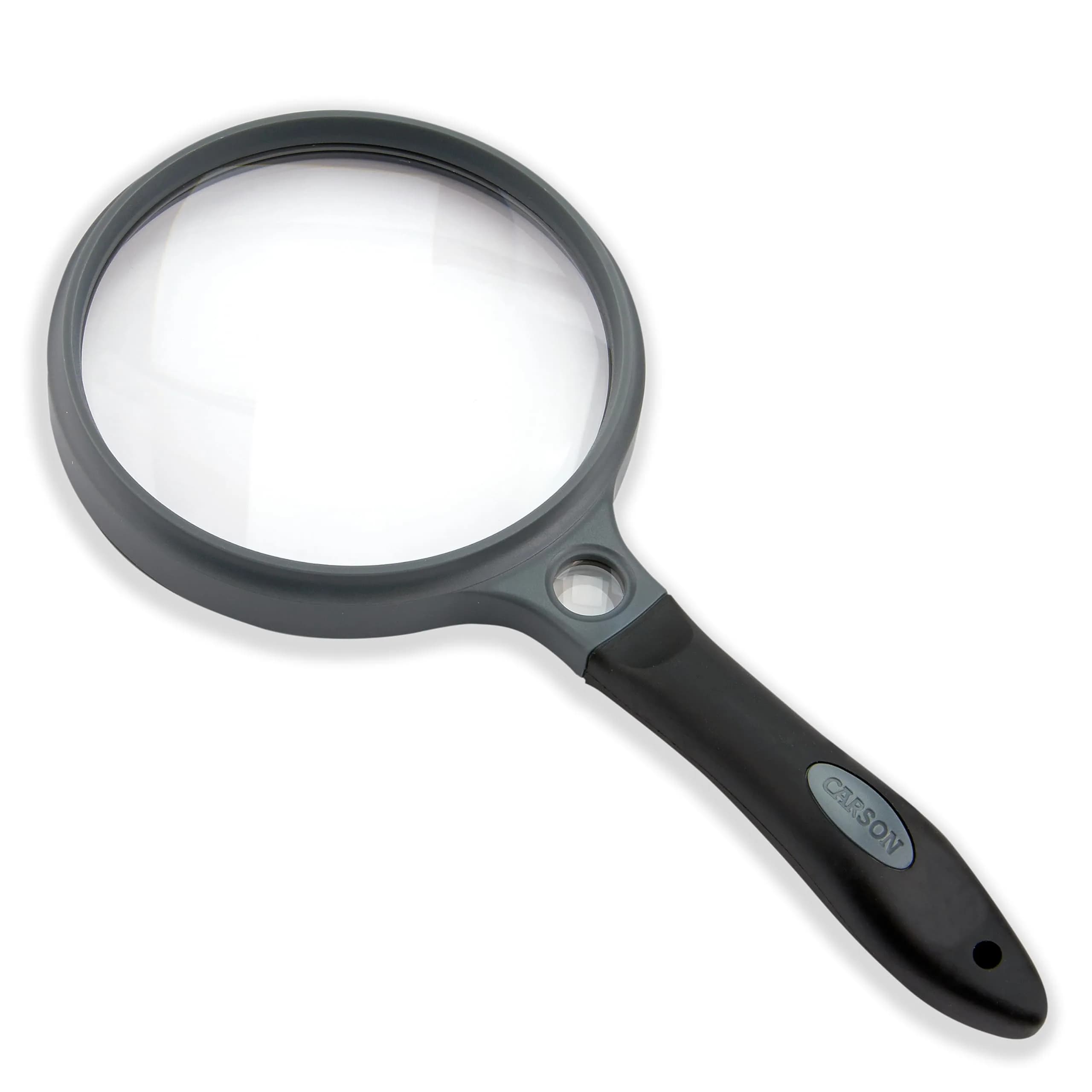 Carson SureGrip 2x Acrylic Magnifier 4.3 inch | Soft-Grip Handheld for Close Inspection — Black/Gray
