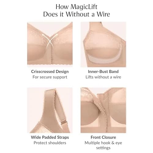Glamorise Plus Size MagicLift Front-Closure Support Bra Wirefree 40D Blush thumbnail 6
