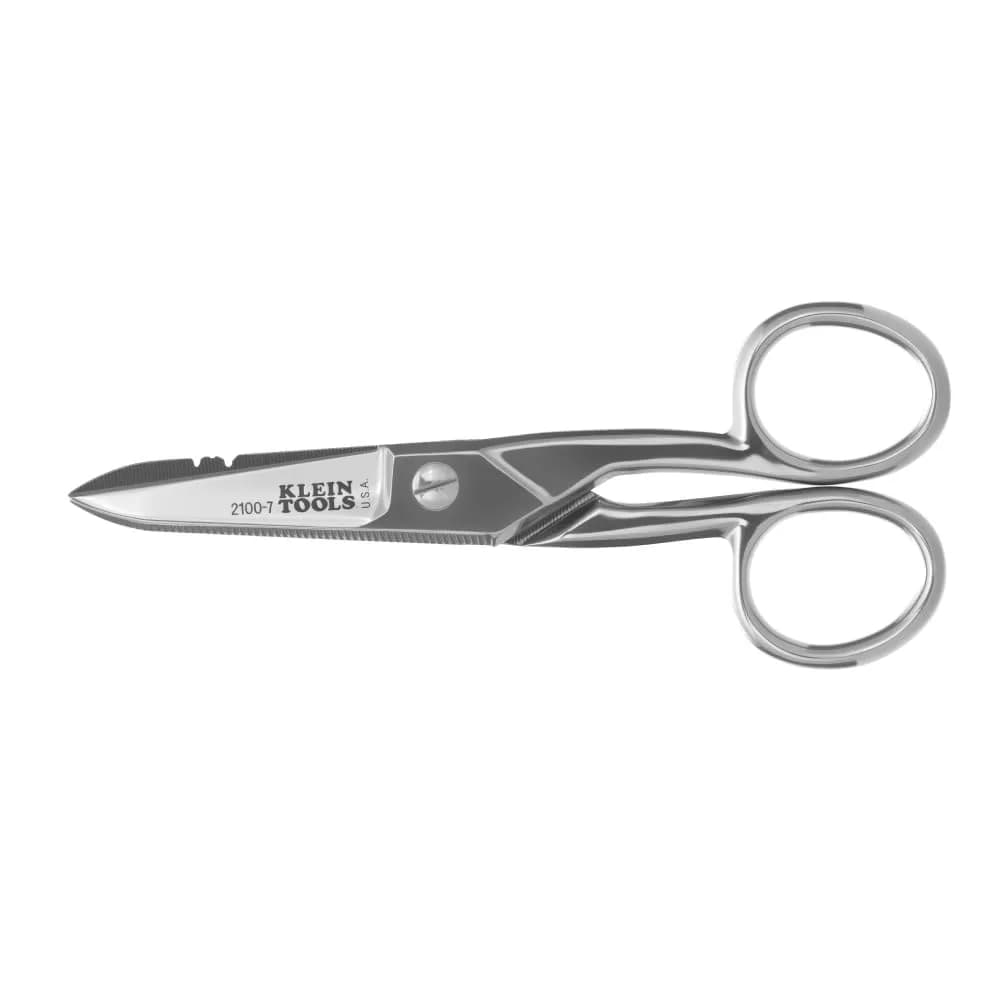 Klein Tools 2100-7 Electrician Scissors 5.25-Inch Nickel-Plated | Heavy-Duty USA Craftsmanship — Nickel Plated