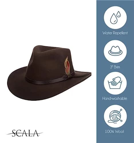 Scala Outback Hat for Men, Wool Felt Sun Hat, Wide Brim UV Protection | Classic Western Style thumbnail 4