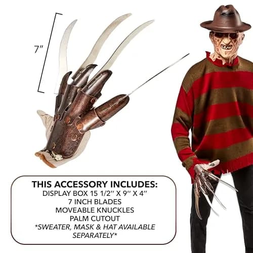 Rubies Freddy Krueger Supreme Edition Glove for Adults | Men’s Costume Accessory, Fake Blades, One Size thumbnail 2