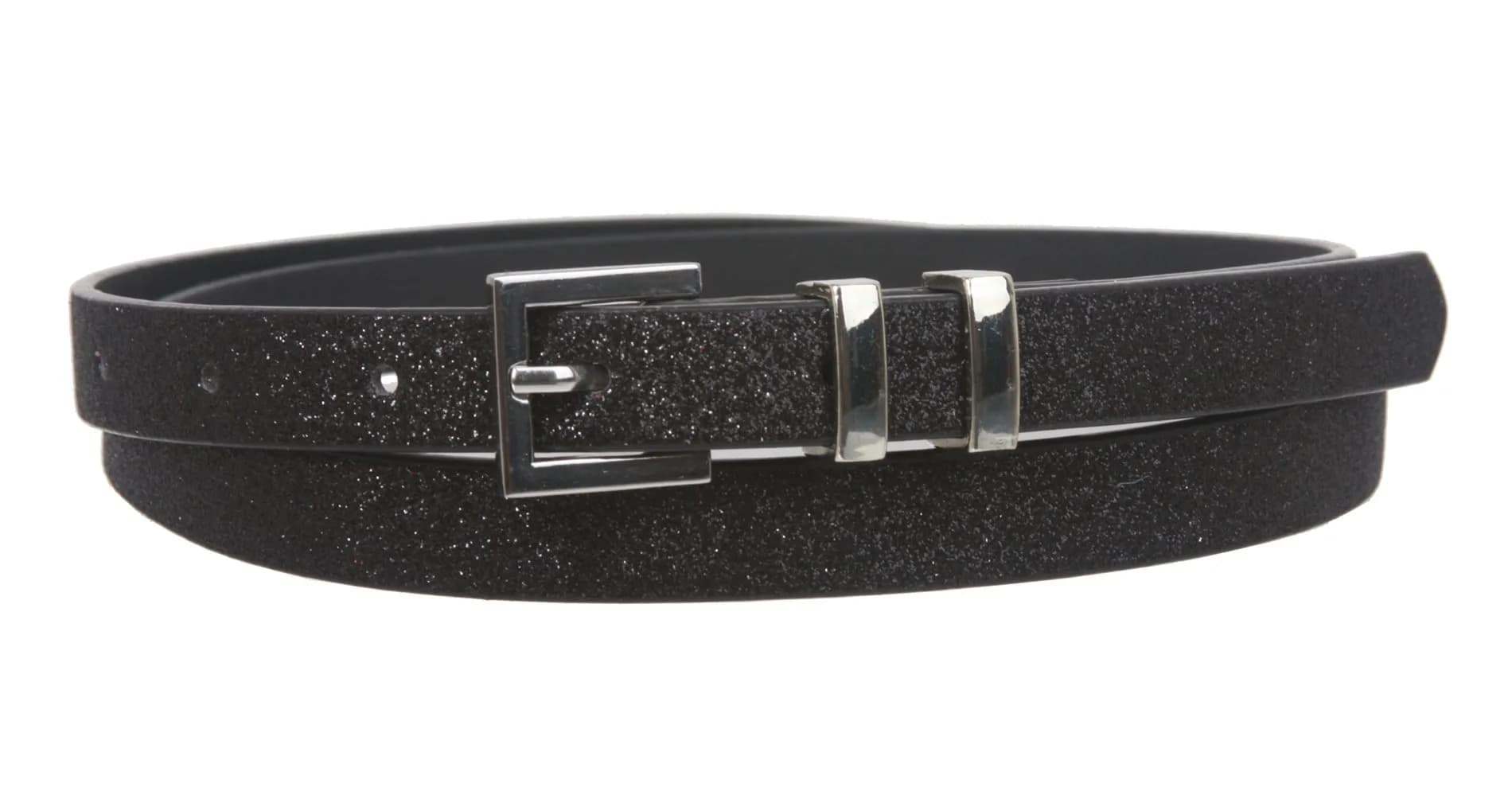 Beltiscool Ladies 5/8" Glitter Dress Skinny Belt, Black | XS - 28"