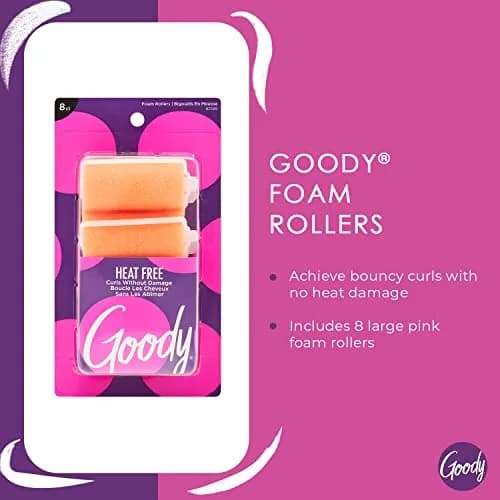 Goody X-Large Foam Hair Rollers (8 Count, Pink) | Heat-Free Curls Overnight thumbnail 2