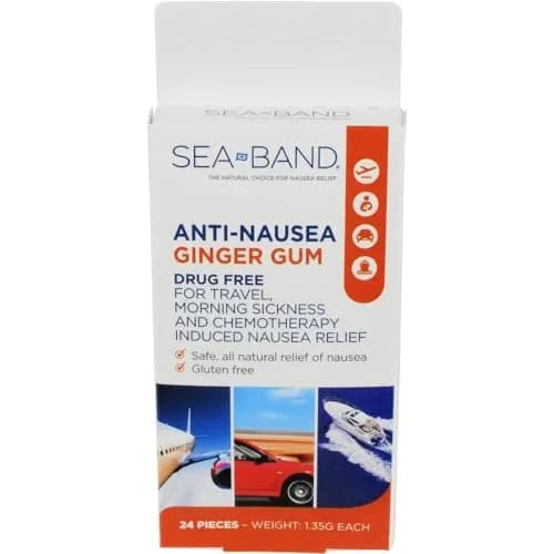 Sea-Band Anti-Nausea Ginger Gum For Motion & Morning Sickness, 24 Pieces | Fast-Acting, Natural Relief for Travel & Pregnancy thumbnail 1