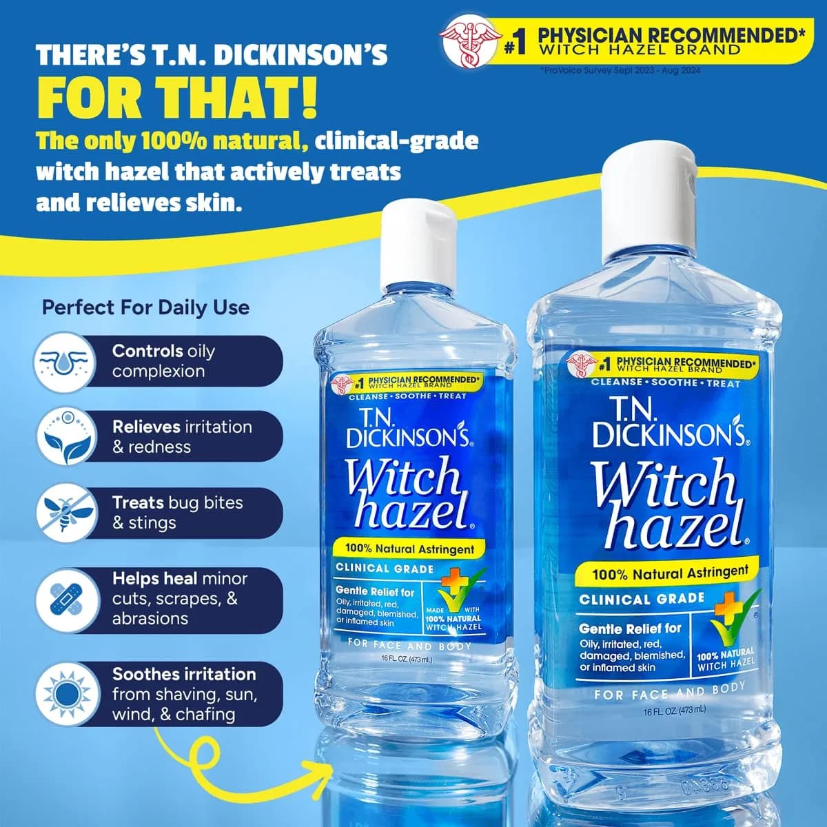 T.N. Dickinson's Witch Hazel Astringent 237ml (8 Fl Oz) | Natural Cleansing & Soothing for Face & Body - view 2