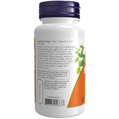 NOW Elderberry 500 mg | Vegetarian Capsules for Immunity & Antioxidants in India thumbnail 3