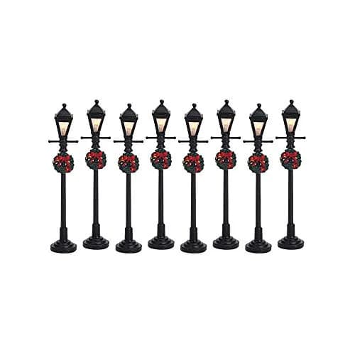 Lemax Gas Lantern Street Lamp Set of 8 Battery Operated 10.5cm (4.13in) Red Shades | Christmas Village Accessory thumbnail 3