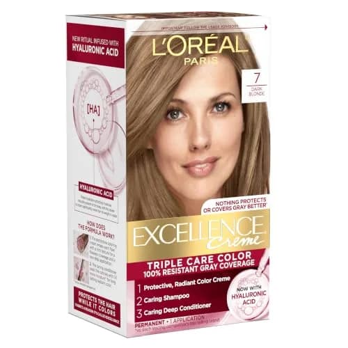 L'Oreal Paris Excellence Crème Permanent Hair Dye 7 Dark Blonde | Triple Care Color with Hyaluronic Acid for 100% Gray Coverage thumbnail 1