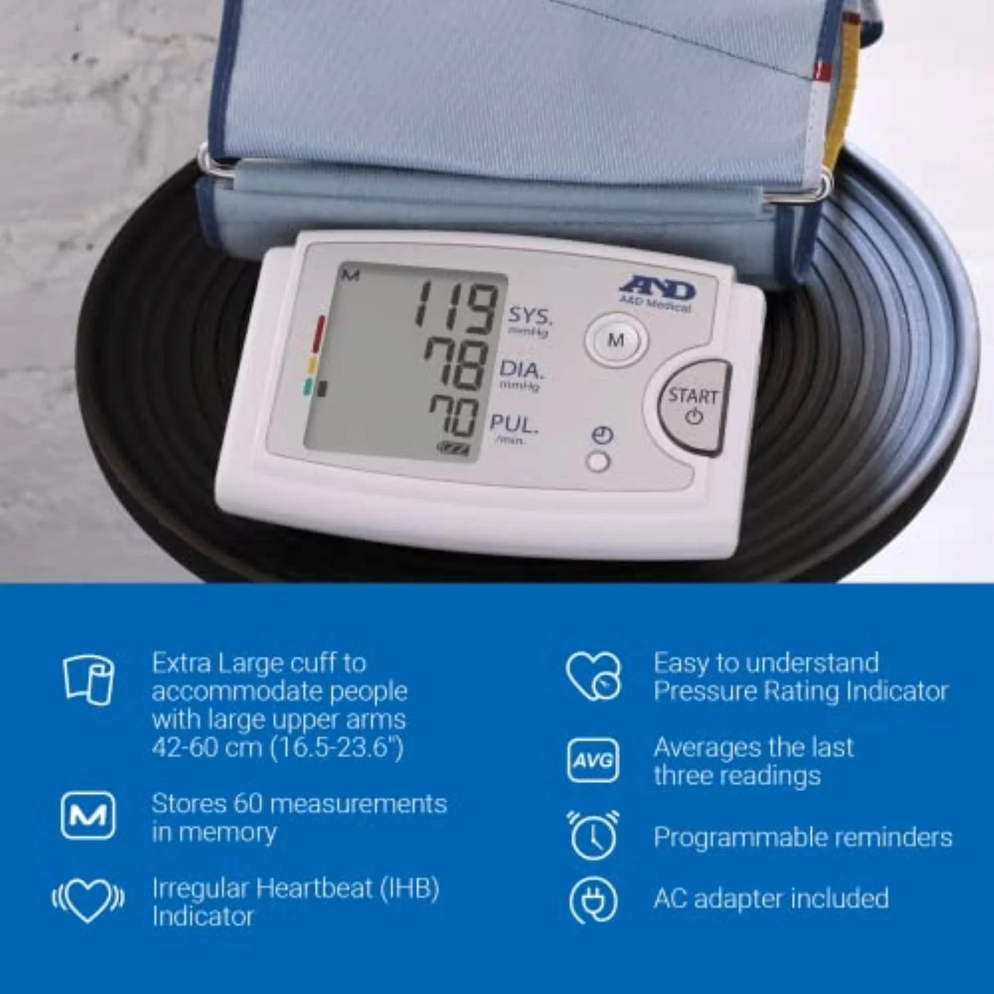A&D Medical UA-789AC Blood Pressure Monitor with Extra Large Cuff 42-60cm (16.5-23.6") | Clinically Validated Accuracy - view 3