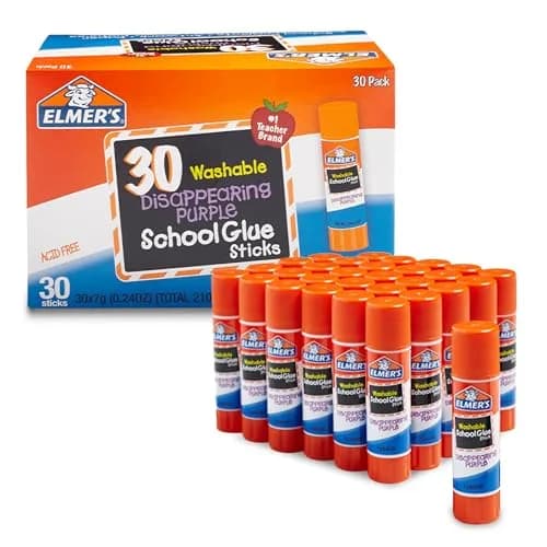 Elmer's Disappearing Purple School Glue Sticks, Washable, 7 Grams (0.24 Oz), 30 Count | Trusted #1 Teacher Brand for Crafts & School Projects thumbnail 1