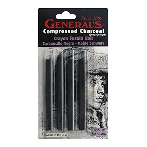 General's Compressed Charcoal Sticks 4 Count (Black - Soft Assorted) | Blendable Drawing Media thumbnail 1