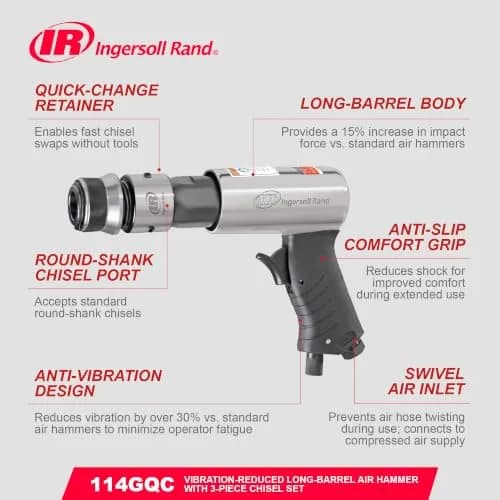 Ingersoll Rand 114GCQ EDGE Series 2 5/8" Stroke Air Hammer Kit | Heavy-Duty Pneumatic Tool for Professionals & DIY thumbnail 6