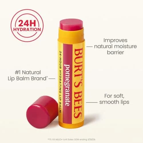 Burt's Bees Pomegranate Tint-Free Lip Balm 2-Count | Natural Conditioning Lip Treatment thumbnail 4