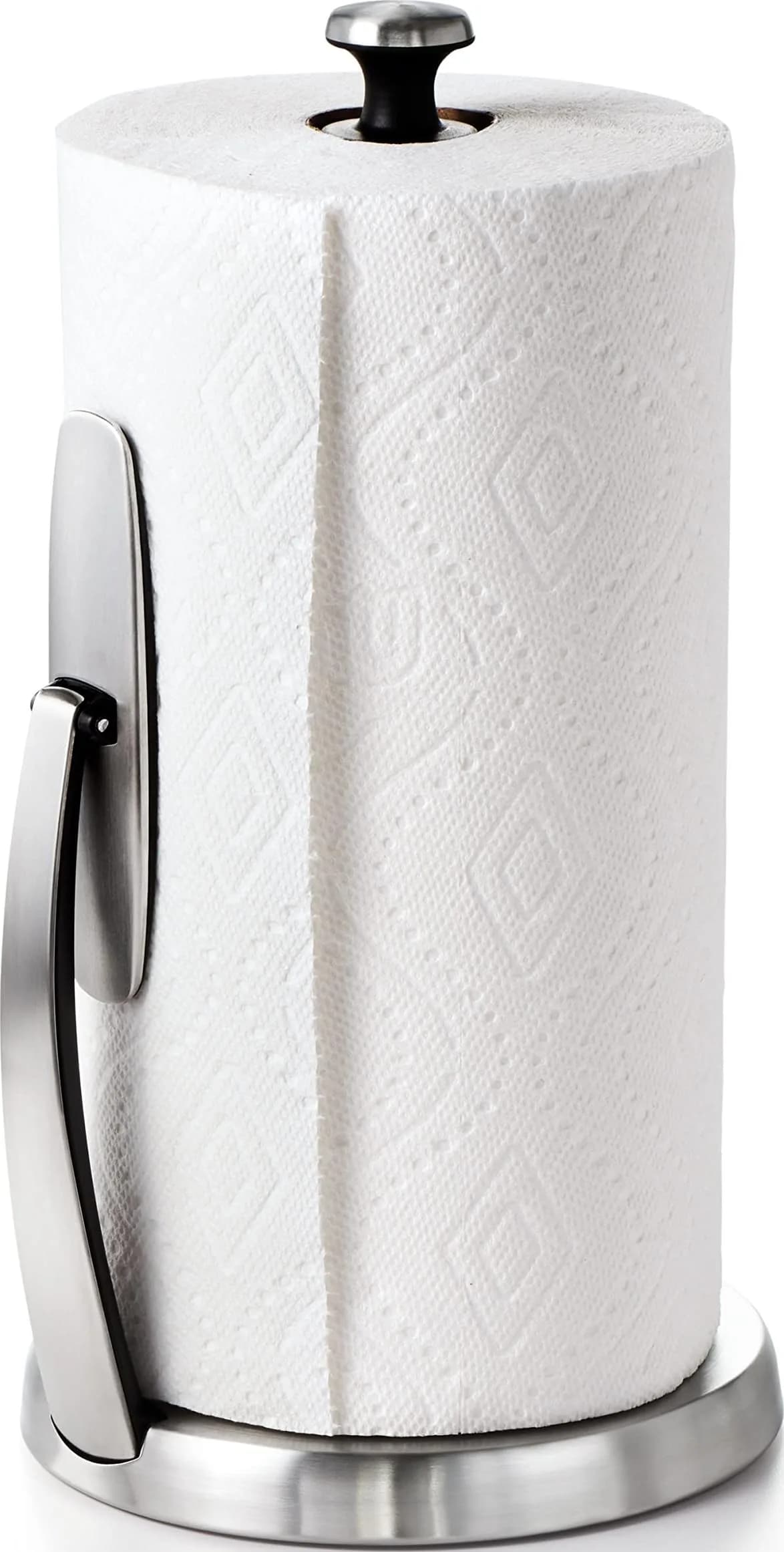 OXO Good Grips SimplyTear Paper Towel Holder Countertop (4 Pack) | Adjustable, Non-Slip, Easy Reload — Stainless Steel
