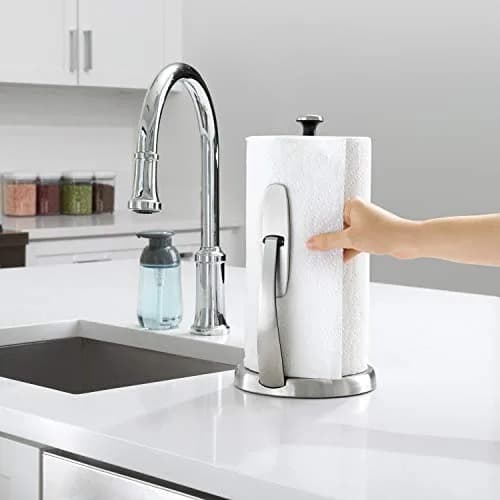 OXO Good Grips SimplyTear Paper Towel Holder Countertop for Kitchen | Stainless Steel, Freestanding, 1 Pack thumbnail 2