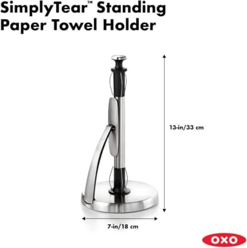 OXO Good Grips SimplyTear Paper Towel Holder Countertop for Kitchen | Stainless Steel, Freestanding, 1 Pack thumbnail 3