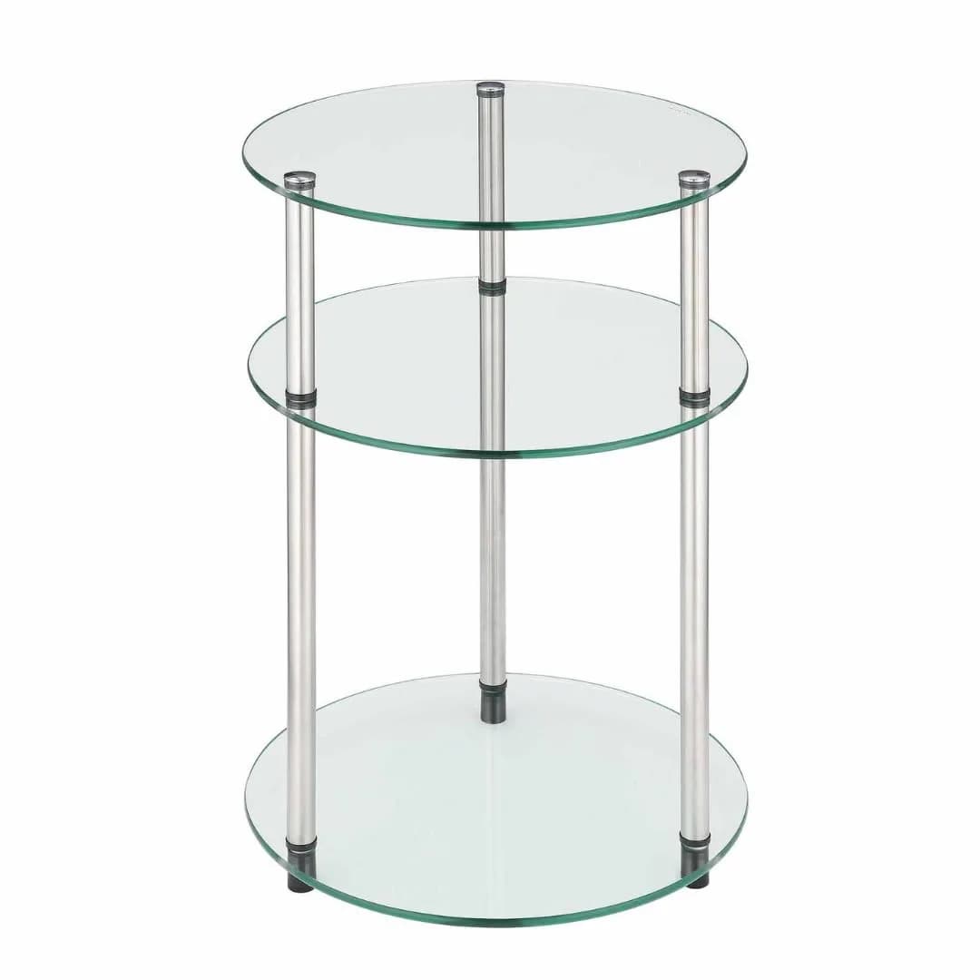 Convenience Concepts Designs2Go 3-Tier Round End Table, Glass | Modern Glam Style with 3 Glass Shelves (15.75")