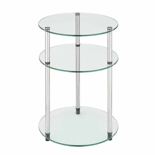 Convenience Concepts Designs2Go 3-Tier Round End Table, Glass | Modern Glam Style with 3 Glass Shelves (15.75") thumbnail 1