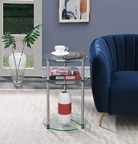 Convenience Concepts Designs2Go 3-Tier Round End Table, Glass | Modern Glam Style with 3 Glass Shelves (15.75") thumbnail 4