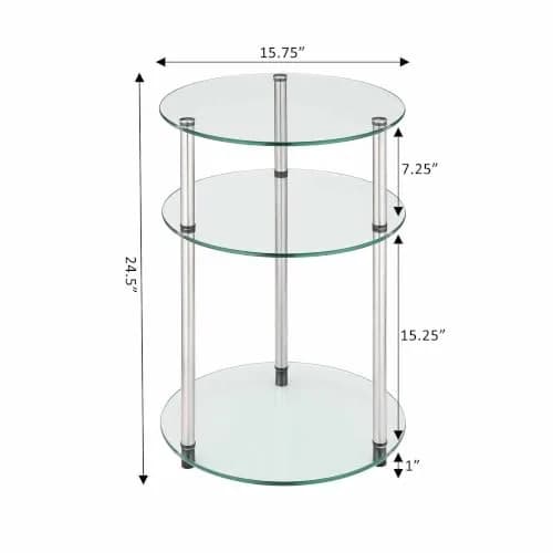 Convenience Concepts Designs2Go 3-Tier Round End Table, Glass | Modern Glam Style with 3 Glass Shelves (15.75") thumbnail 5