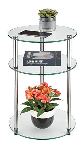 Convenience Concepts Designs2Go 3-Tier Round End Table, Glass | Modern Glam Style with 3 Glass Shelves (15.75") thumbnail 2