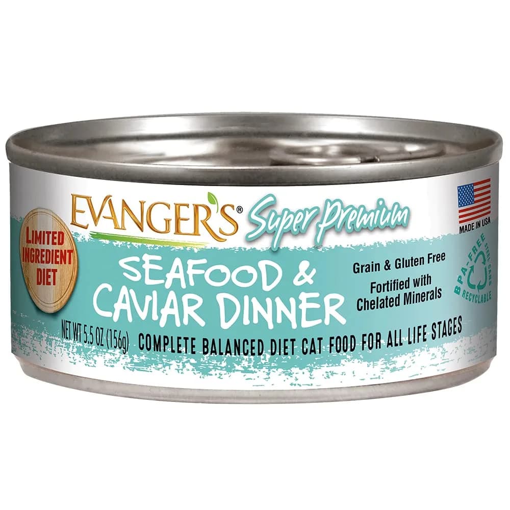 Evanger's Super Seafood & Caviar Dinner for Cats – 24 Pack, 5.5 oz Each | Grain & Gluten Free, Hypoallergenic — Seafood & Caviar Dinner