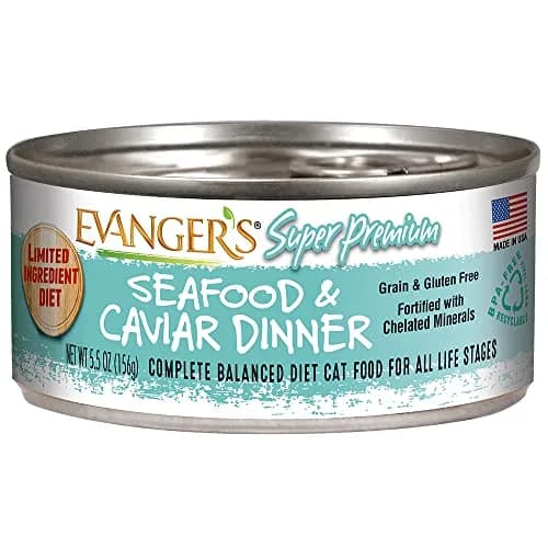 Evanger's Super Seafood & Caviar Dinner for Cats – 24 Pack, 5.5 oz Each | Grain & Gluten Free, Hypoallergenic thumbnail 1