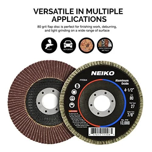 NEIKO Flap Discs 4-1/2 Inch Flat T27 80 Grit Aluminum Oxide | Heavy-Duty Metal & Wood Sanding (70-120 chars) thumbnail 3