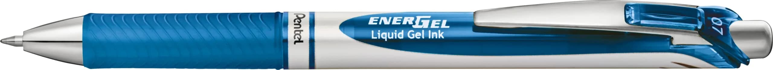 Pentel EnerGel Knock Gel Pen 0.7mm Medium Tip Silver Body with Blue Accent | Smooth Writing & Fast Dry - main product image