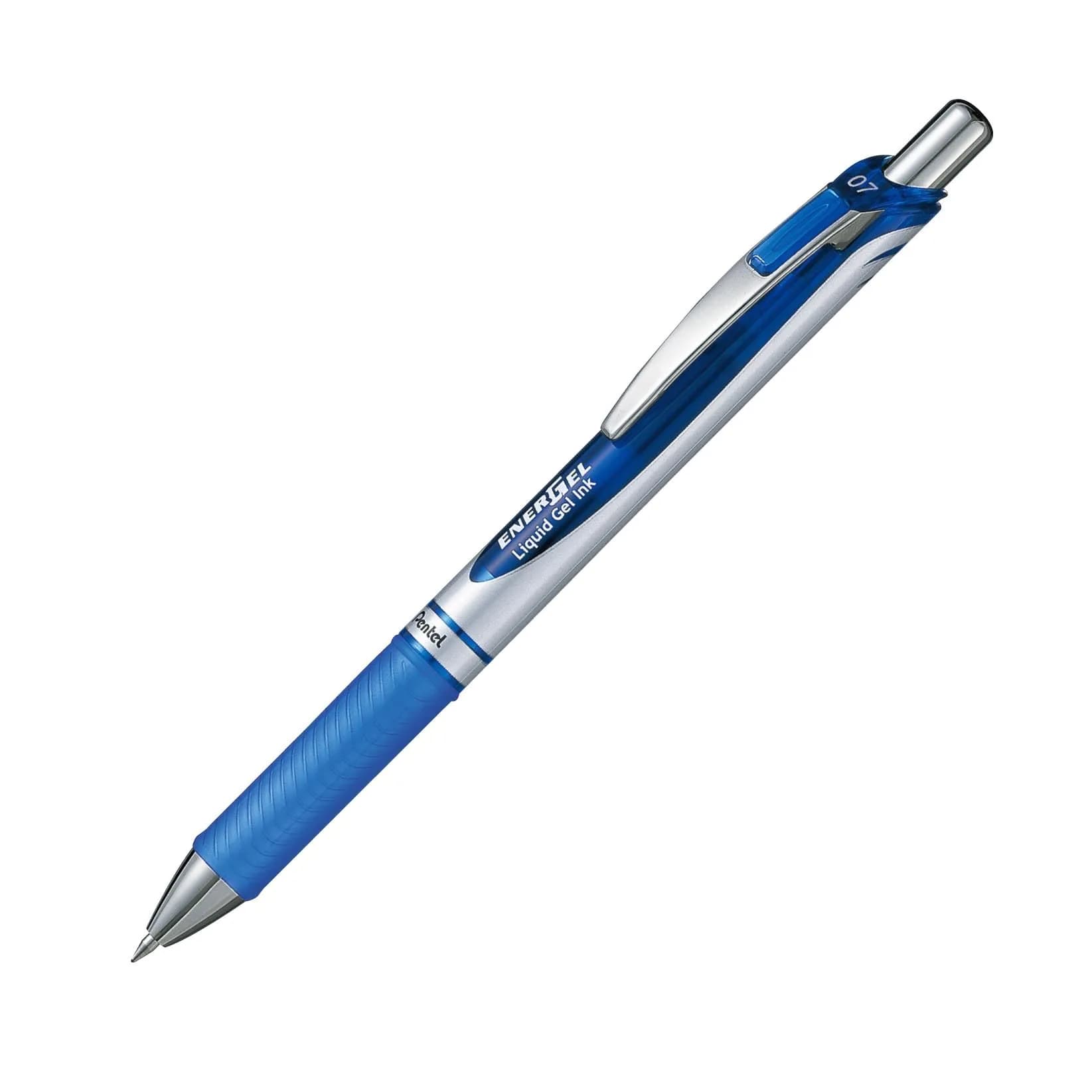Pentel EnerGel Knock Gel Pen 0.7mm Medium Tip Silver Body with Blue Accent | Smooth Writing & Fast Dry - view 3